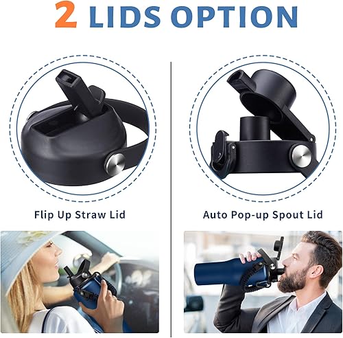 Miniatura 4 de Botella de agua de acero inoxidable de 32 onzas con pajilla, tapa de boquilla, bolsa de transporte, mantiene el frío 48 horas y caliente, botellas
