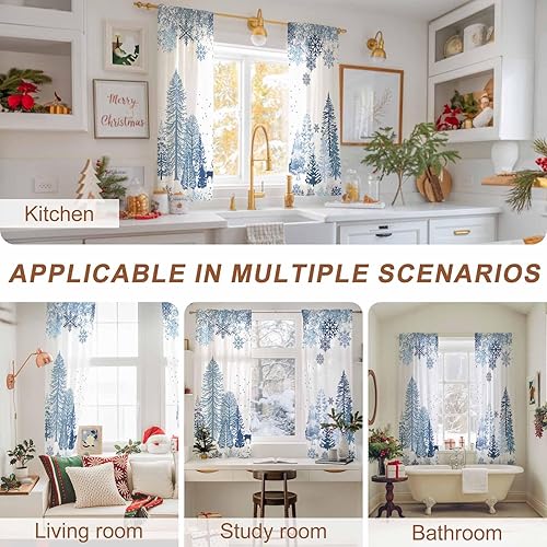 Miniatura 3 de Cortinas semitraslúcidas para árbol de Navidad de 63 pulgadas de largo, cortinas con filtro de luz, bolsillo para barra, cortinas para decoración de