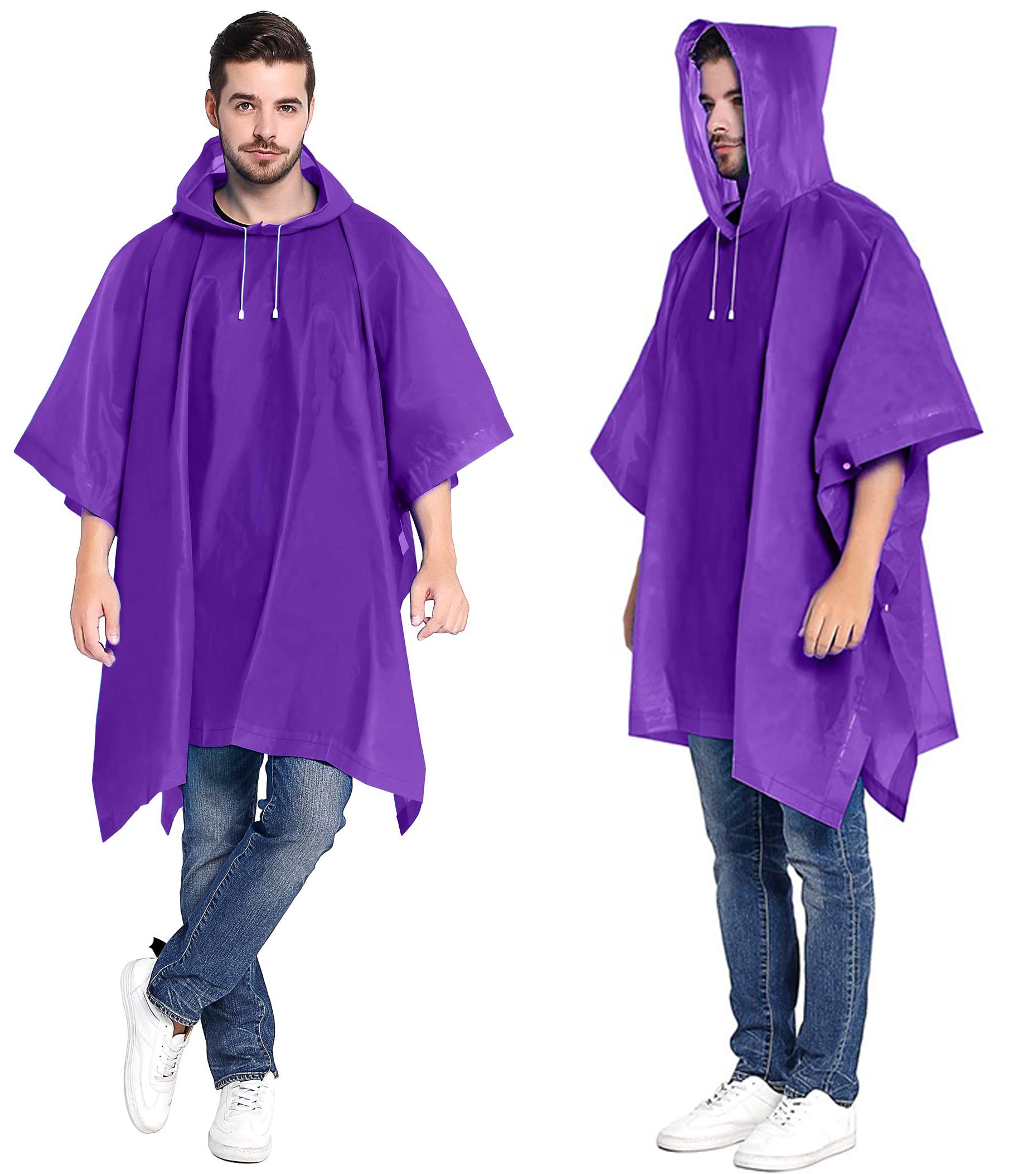 KASTWAVE Portable EVA Raincoats for Adults, Reusable Rain Ponchos with Hoods and Sleeves Lightweight Raincoats for Lightweight for Adults, Emergency, Camping, Men, Women(2 Pack) (Purple)