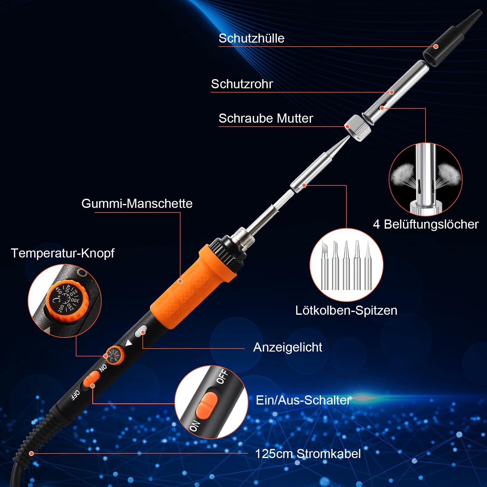 Lötkolben Set 80W Soldering Iron Kit Temperatur Einstellbar Entlötpumpe Lötdraht