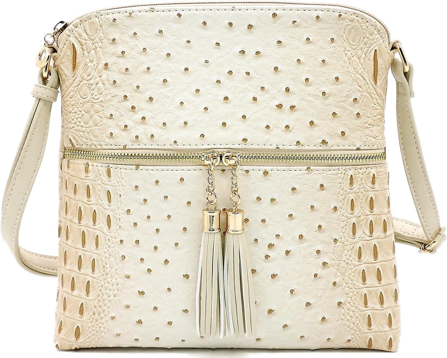 Ostrich Croc Tassel Zipper Pocket Crossbody Bag Animal Pattern Printed Shoulder Bag Womens Purse Satchel