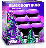 Vista 1 de Paquete de 6 bombillas negras, equivalente a 120 W, bombilla LED negra E26 BR30 de 385-400 nm para decoraciones de Navidad de Halloween, pintura