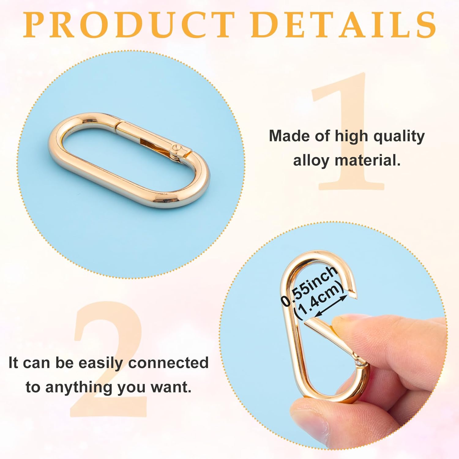 Oval Spring Ring Clips, Metal Keyring Purse Clip, Heavy Duty Opening O Ring Carabiner for Keychains,Backpacks, Keys - Image 3