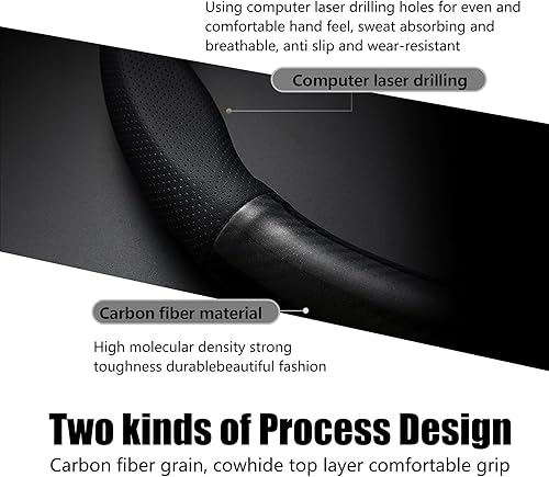 Miniatura 5 de Pack-1 funda para volante de fibra de carbono para automóvil, 14.9 pulgadas, antideslizante, transpirable, para todas las estaciones, protector