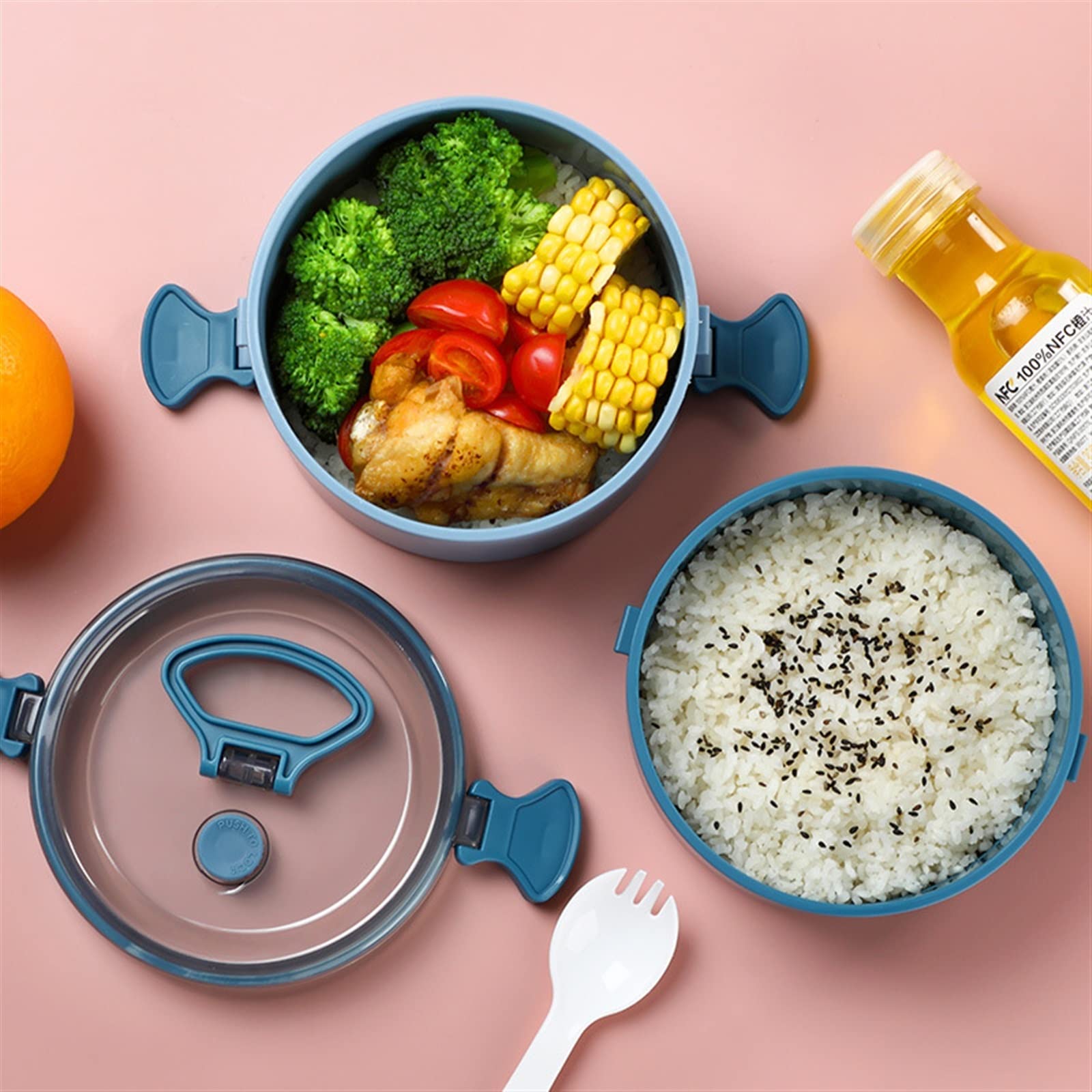 MRKU Fiambrera Bento de plástico de Doble Capa, a Prueba de Fugas, Ideal para el Trabajo o para Estudiantes.