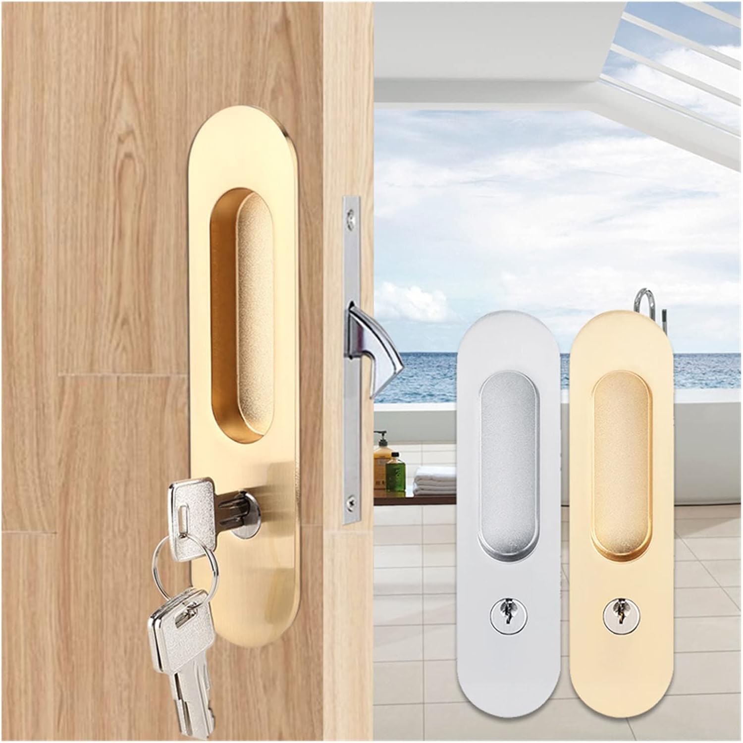 Door Handle Sliding Door Lock Handle Anti-Theft with Keys for Barn Wood Furniture Hardware Door Latch Lock for Double Doors