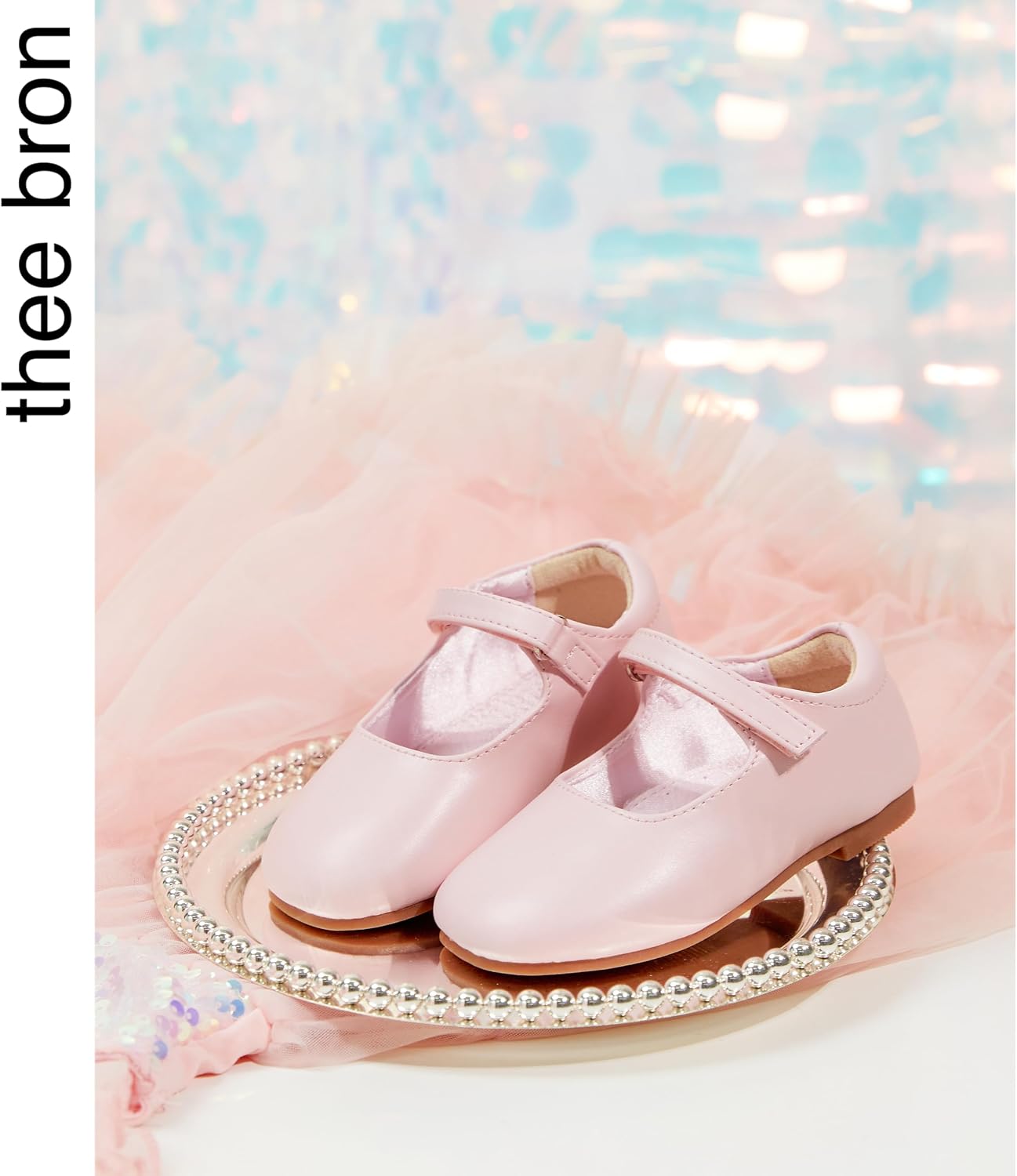 THEE BRON Girls Glitter Mary Jane Flats Shimmery Princess Style Shoes for Toddler Party