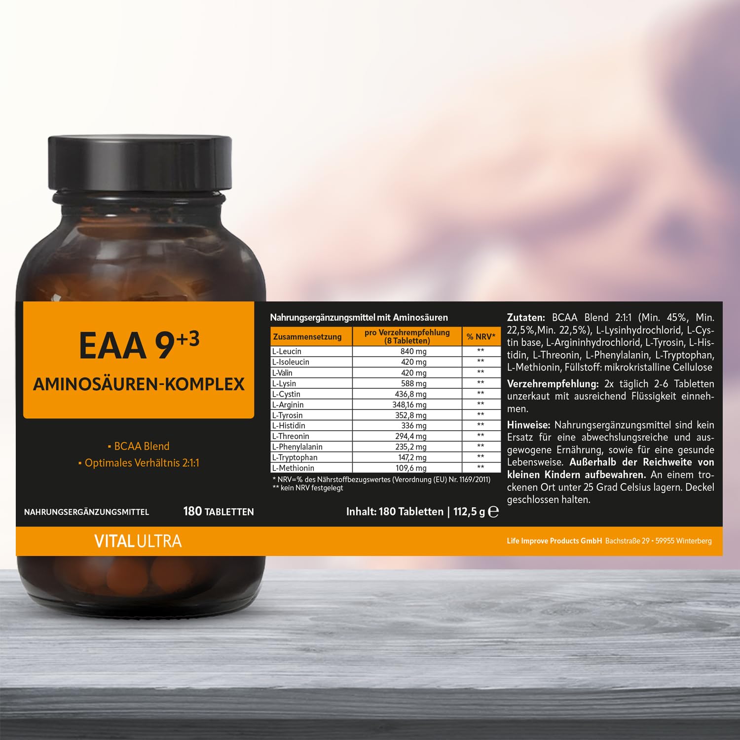 Vital Ultra Mikronährstoffe, Darm-Symbiotika, EAA 9+³ Aminosäuren-Komplex | Vitamine, Mineralien, Spurenelemente, Pflanzenstoffe, 23 Bakterienstämme (Lactobacillus & Bifidobakterien) und 12 Aminosäuren