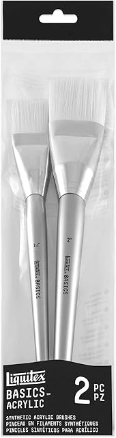 Liquitex Basics 3699370 zestaw pędzli syntetycznych, 2 płaskie pędzle  długi trzonek, do farb akrylowych, maksymalna wydajność, wysoka elastyczność i trwałość  zestaw pędzli 2 szt.