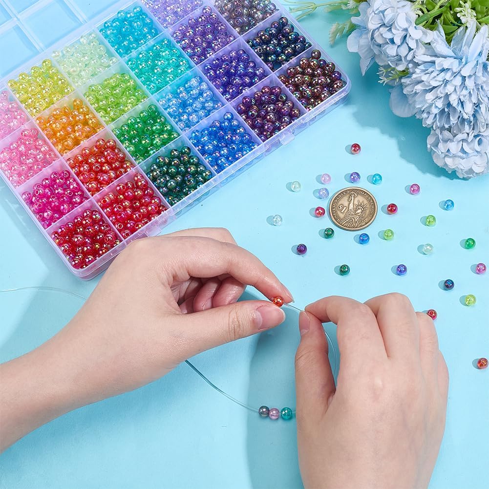 PH PandaHall 1440pcs 6mm Acrylic Round Beads for Jewelry Making, 24 Colors Transparent AB Color Rainbow Beads Shiny Loose Spacer Bead Bulk for Bracelet Necklace Earring Jewelry Making DIY Crafts - Image 3