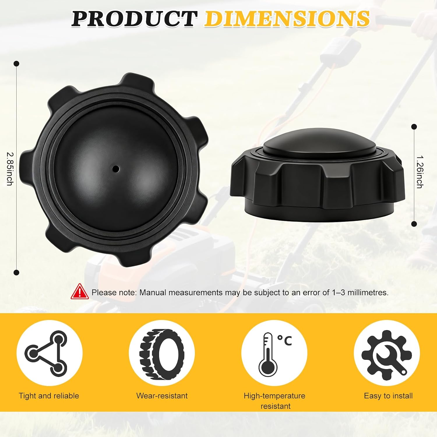2pcs Fuel Cap replace for Husqvarna 539 91 43-63 Grasshopper 100210 Gravely: 01538400, Husqvarna: 539914363 Toro 1-513508, 112-0321, 112-6120 Kees 914363 125-384 Rotary 8935 stens 125-384