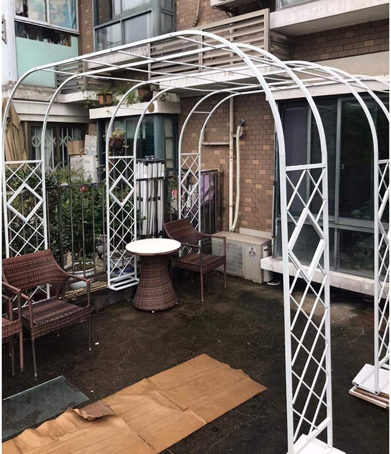 Garden Arbours and Arches, Outdoor Metal Arbor, Arbor Weather Resistant Climbing Plant Lawn Backyard, Metal Garden Arbor Wedding Arch,White-260cm/102in