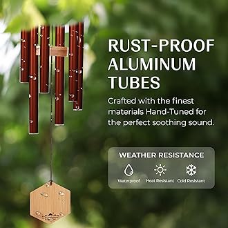 UpBlend Outdoors Wailua 29" Copper-Red Wind Chimes for Outside - Decorations for Home Zen, Patio, Yard, and Garden Decor, Decor Windchimes for Mom, Grandma, for Her