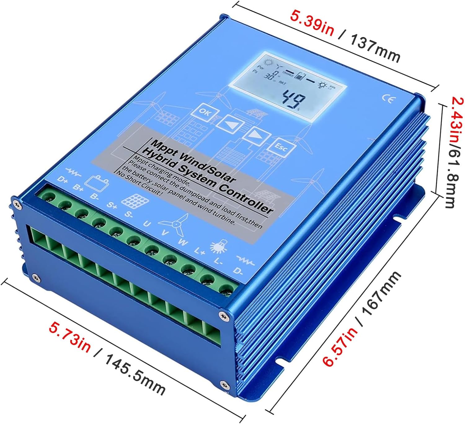 3000W Mppt Wind Energy Hybrid System Charge Solar Controller, Wind Solar Hybrid System Charge Controller for Dump Load Wind Turbine Generator,48V
