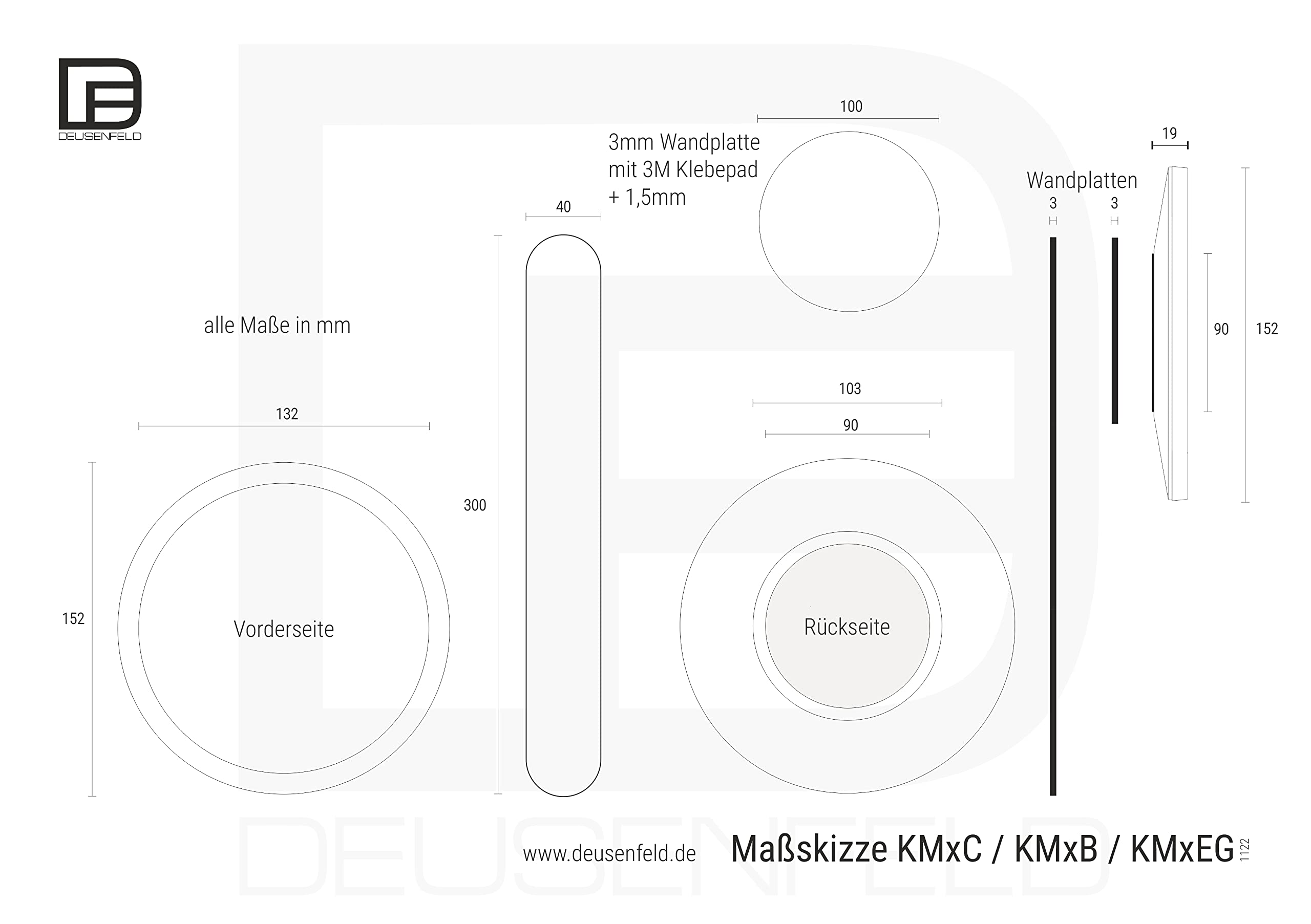 DEUSENFELD KM5C - Magnet Kosmetikspiegel mit 2 selbstklebenden Wandplatten, Klebespiegel, magnetisch abnehmbar, Ø15cm, 5X Vergrößerung, Hochglanz verchromt