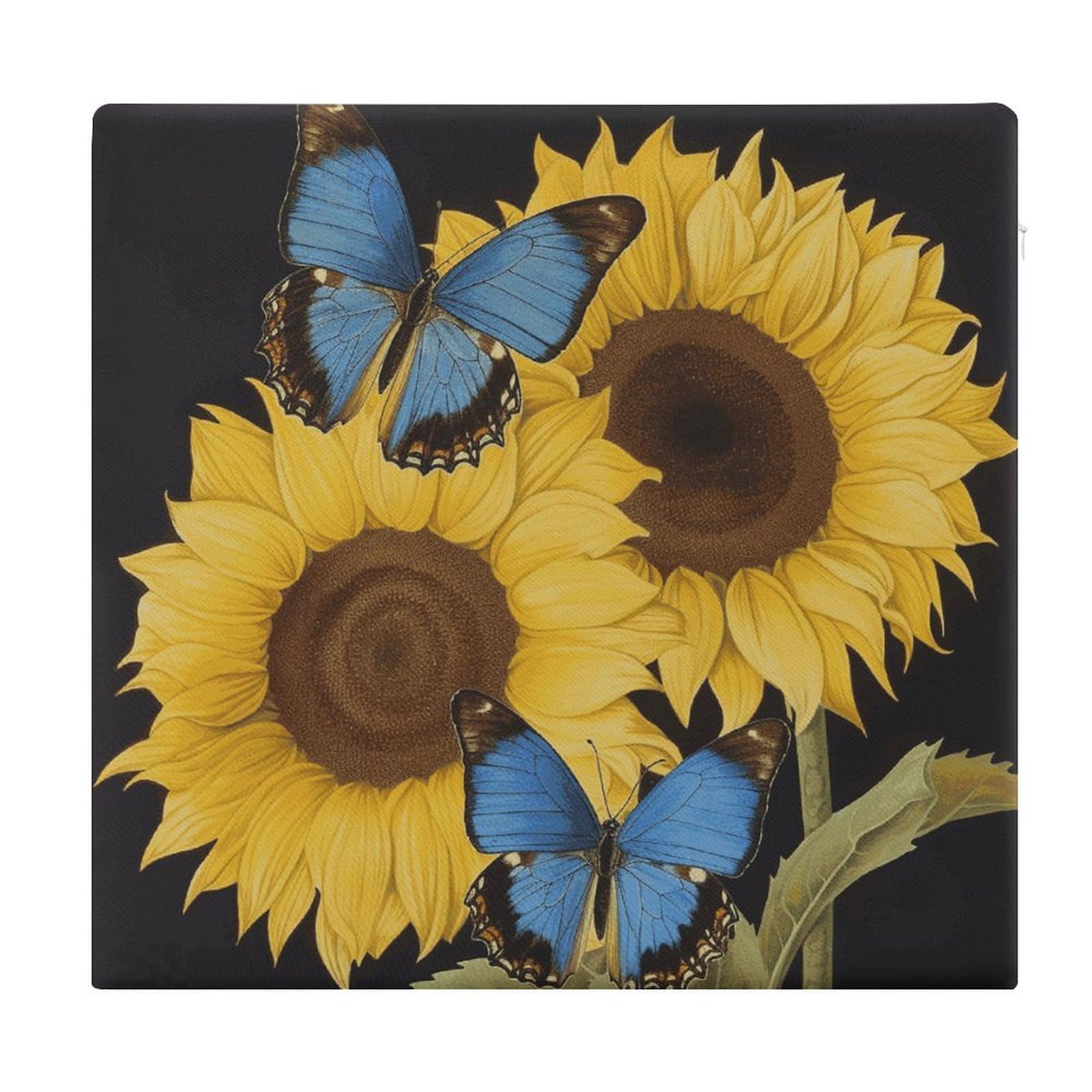 JTREHY Yellow Sunflowers with Blue Butterflies Chair Cushions Non-Slip Bar Stool Cushions Ultra Soft Warm Memory Foam Meditation Cushion Removable Large Square Seat Cushions for Dining Chair 15x14In