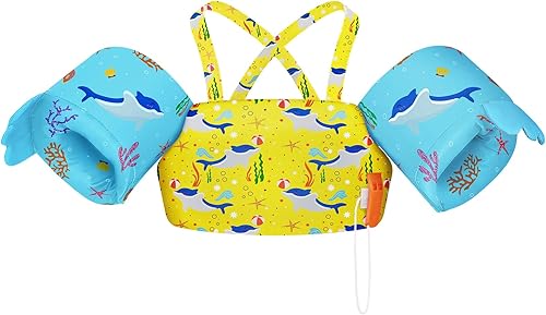 Miniatura 13 de HeySplash Chaleco de natación para niños pequeños, flotadores para niños de 22 a 44 libras, chaqueta de natación para niños con correa ajustable,