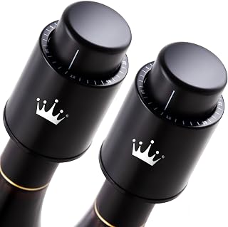 VINABON Vacuum Wine Stopper Set of 2 - Preserves Freshness and Flavor for 15 Days. Improved Pump Design, Easy One Button Operation, 100% Leak Proof Seal in Any Position. Includes WineGuide eBook