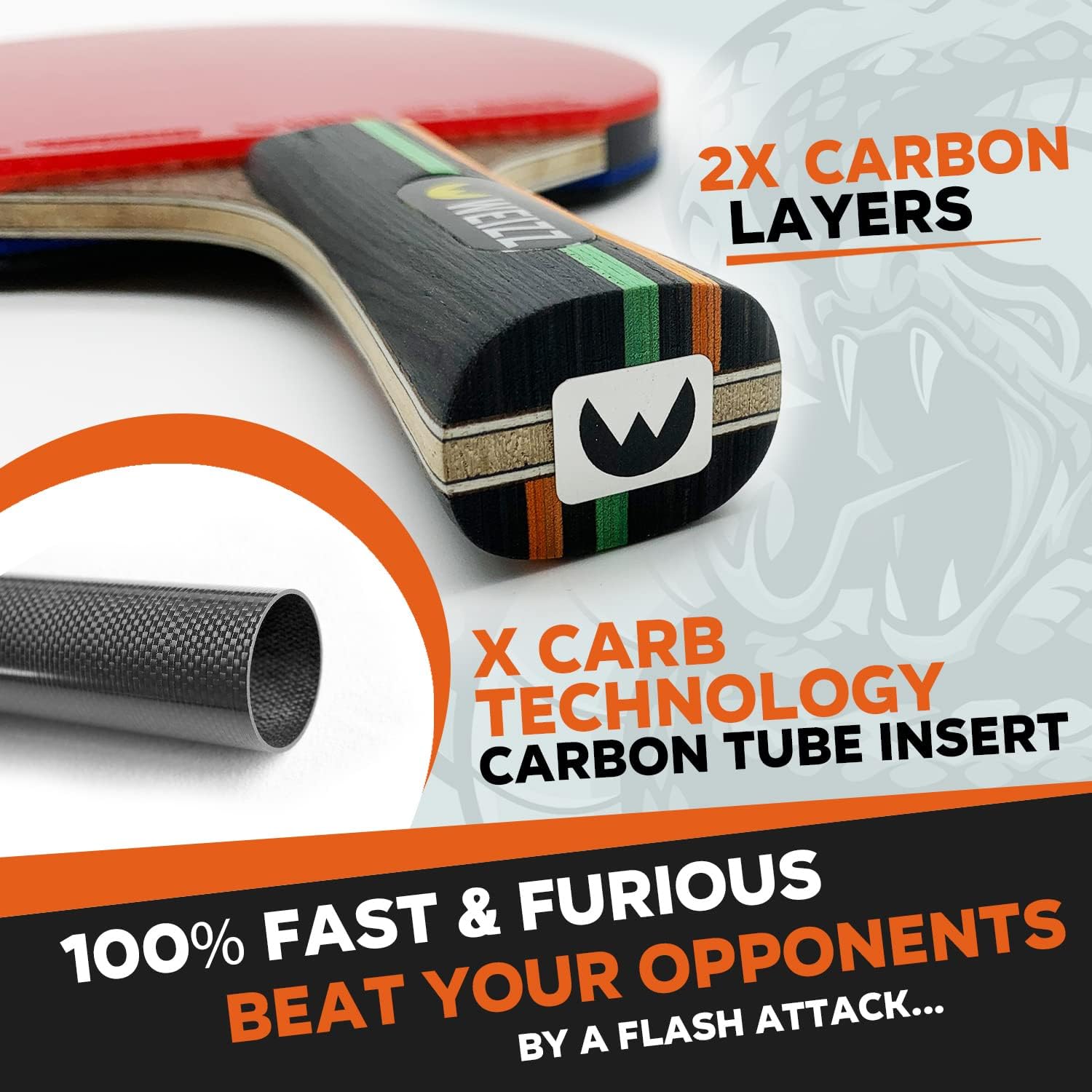 WEIZZ - 5 Stars Ping Pong Paddle | for Professional Players | Offensive Table Tennis Racket [ Carbon Technology : 2 Carbon Layers & Insert Tube ] + Hard EVA case - Pro Configuration Racket : Sports & Outdoors