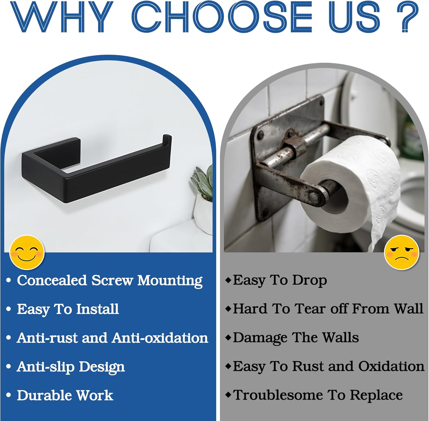 Alise Toilet Paper Holder,Bathroom Tissue Holder Wall Mount Toilet Paper Roll Holder Storage Dispenser,SUS304 Stainless Steel Paper Holder for Toilet, Washroom, RV,Matte Black