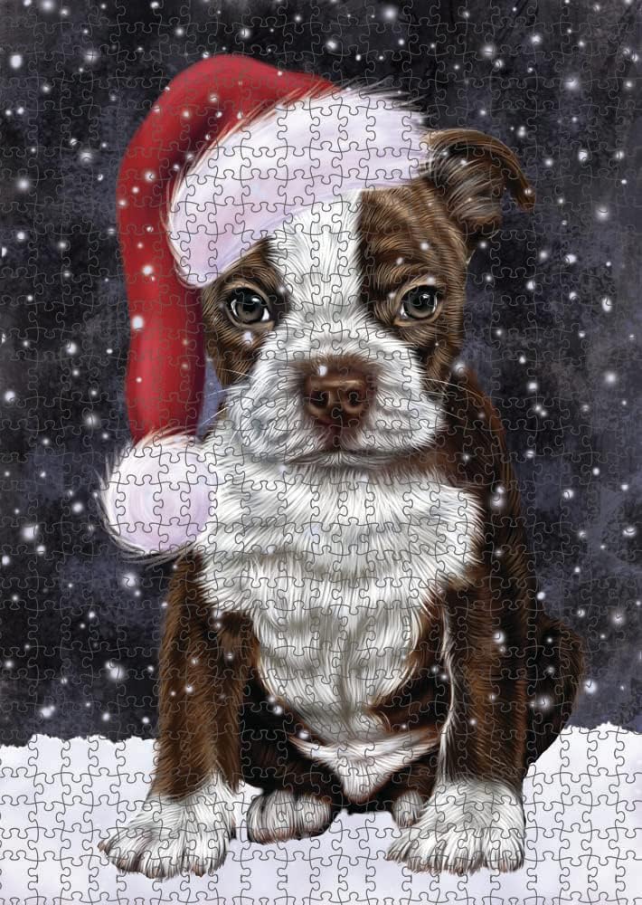 Let it Snow Boston Terrier Dog Jigsaw Puzzle for Adults - Animal Printed Interlocking Puzzle Game Artwork - Gift for Dog Lover's - 1000 Pcs 29.5"x19.7", PZLE62477