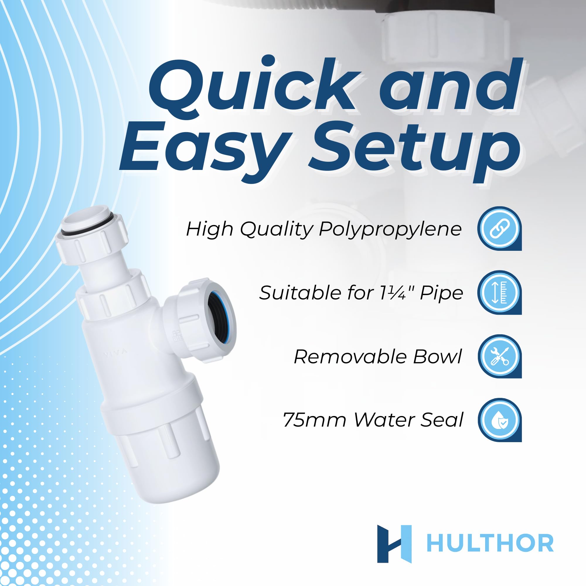 Hulthor 32mm Bottle Trap - Height Adjustable White Sink Waste Trap for Bathroom Sink and Kitchen Sink Waste Kit - Perfect Basin Trap - Image 2