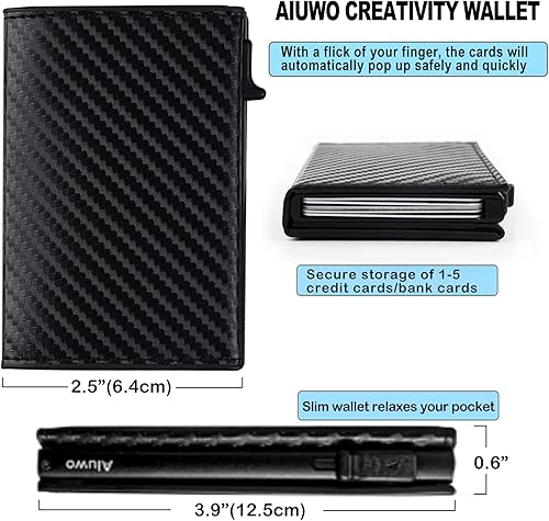 Miniatura 4 de Aiuwo Mens Slim wallet with Money Clip Blocking Credit Card holder wallet for Men with Gift Box (Carbon Leather)