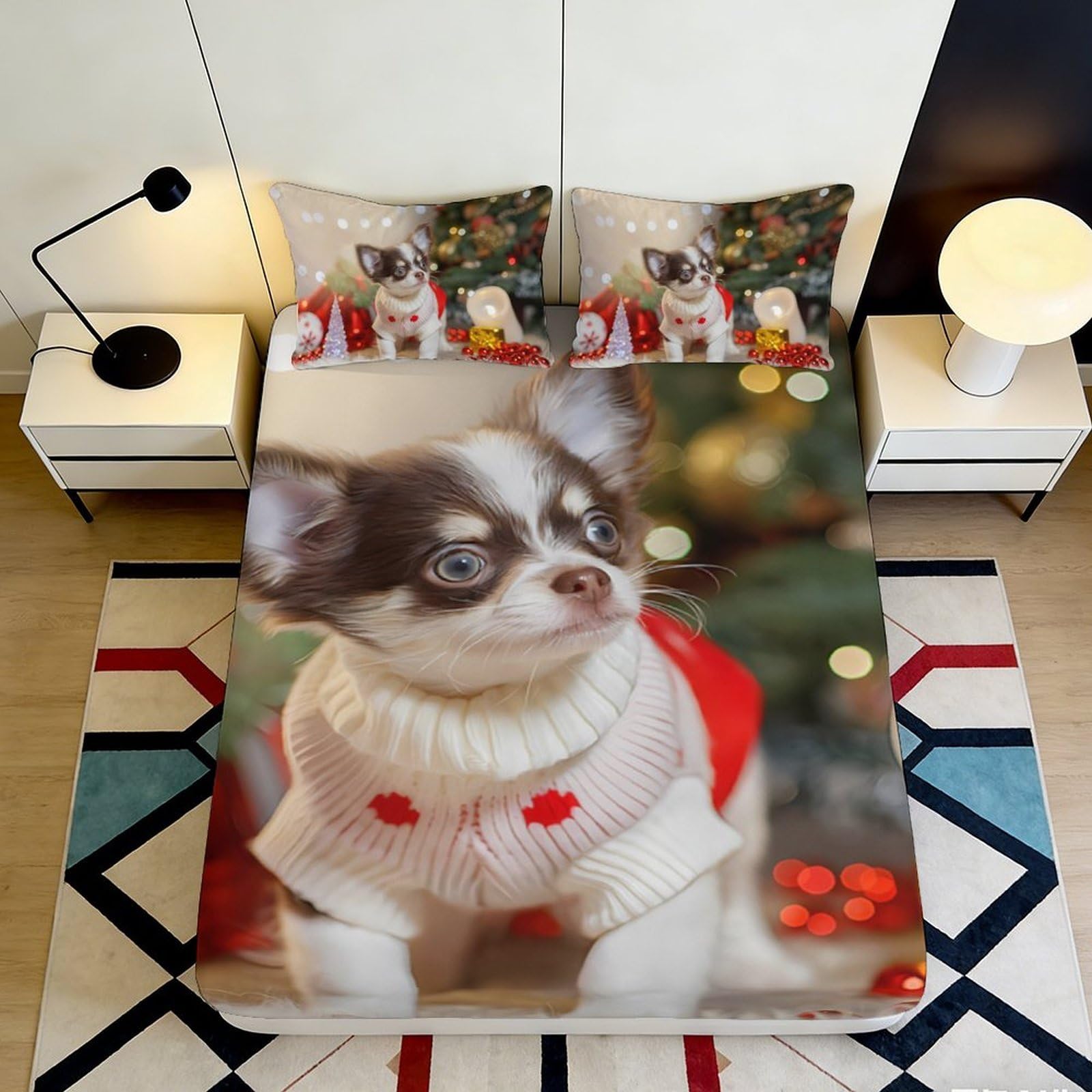 K1r3d9e5 Style-4 3D Printed Christmas Puppy Fitted Sheet Microfiber Soft Breathable Cute Dog Bed Cover For Bedroom Dorm Decor 90X200x25cm