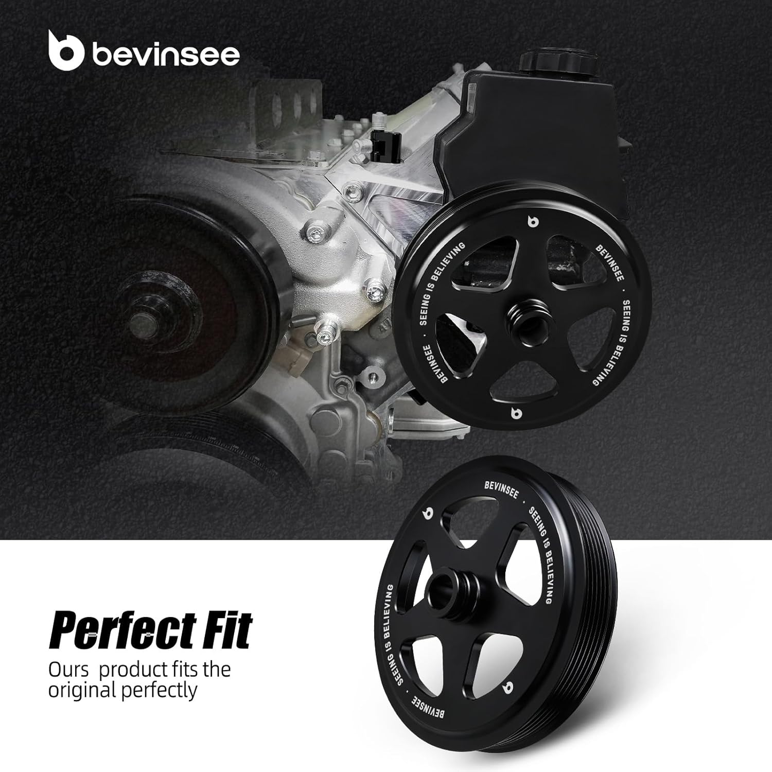 Bevinsee Power Steering Pulley Aluminum Compatible with Chevrolet Camaro Firebird 1998-2002 V8, for LS1 Engine, Replaced for 12559885