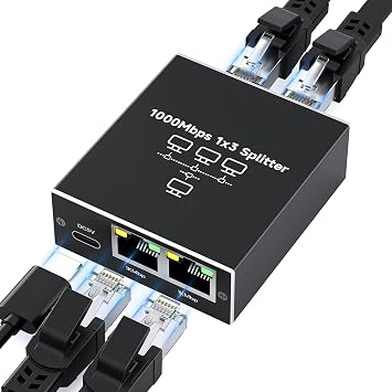 Ethernet Splitter 1 to 3 1000Mbps High Speed Either Network Splitter Internet Cable Splitter 1 in 4 Out Gigabit Dual LAN RJ45 Port Router Switch Work for Cat 5/5e/6/7/8 Cable
