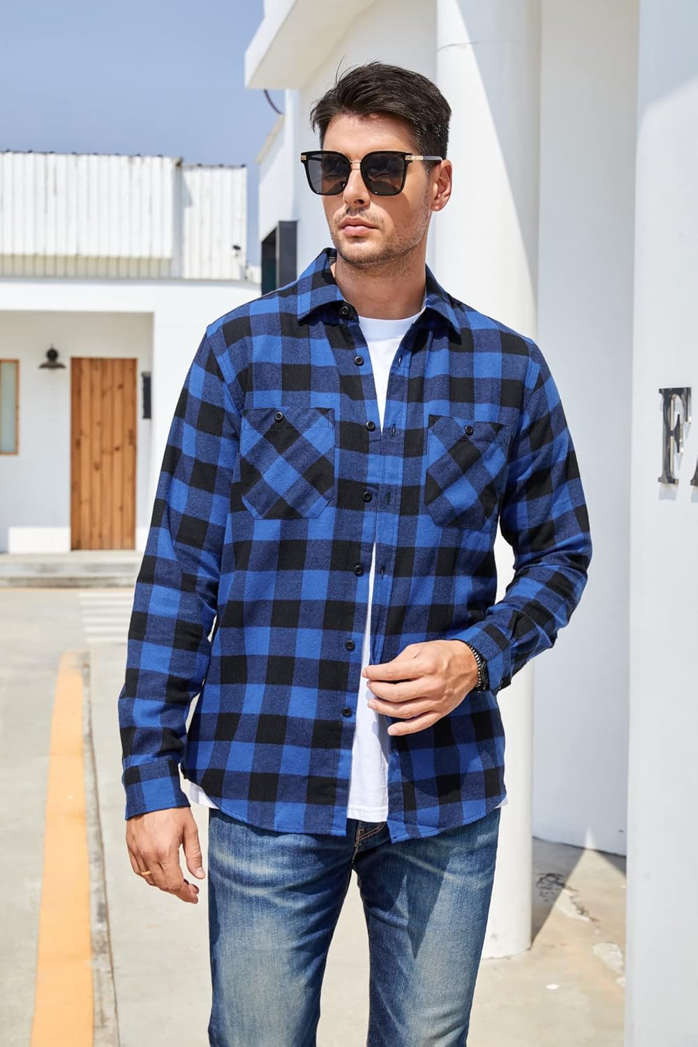 Alex Vando Mens Button Down Shirts Flannel Shirt Long Sleeve - Image 2