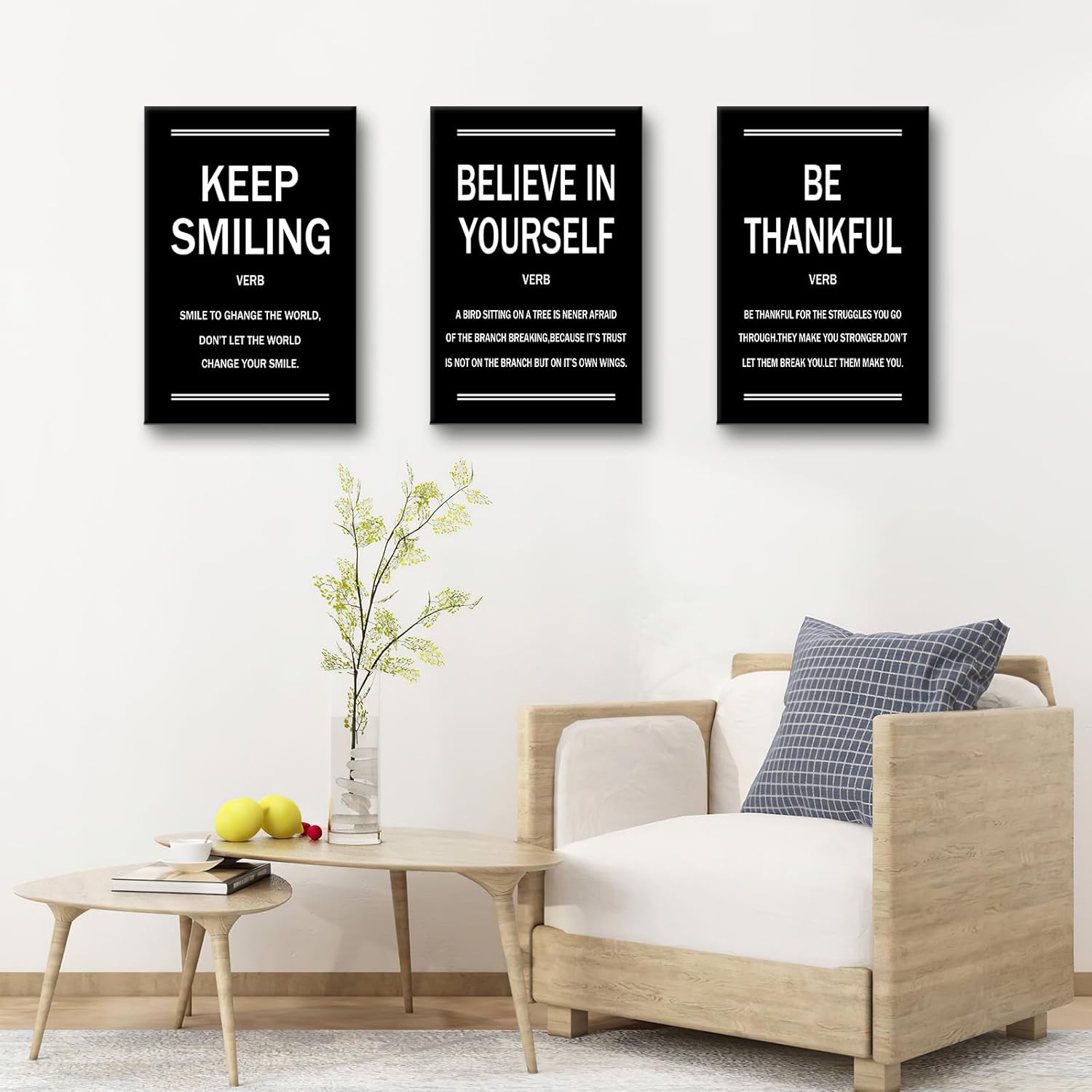 Inspirational Canvas Wall Art Posters Print 3 Pieces Motivational Modern Entrepreneur Quotes Picture Painting Artwork for Home Bedroom Bathroom Gym Wall Decor Stretched and Framed [48''W x 24''H]