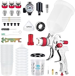 YUZES HVLP Spray Gun Premium Kit with 1.4/1.7/2.0mm Nozzles, Air Spray Gun for Painting Cars, Furniture, DIY, 10 Disposable Paint Gun Cups & 600ml Mixing Cup with Ratio, with Paint Sprayer Accessories