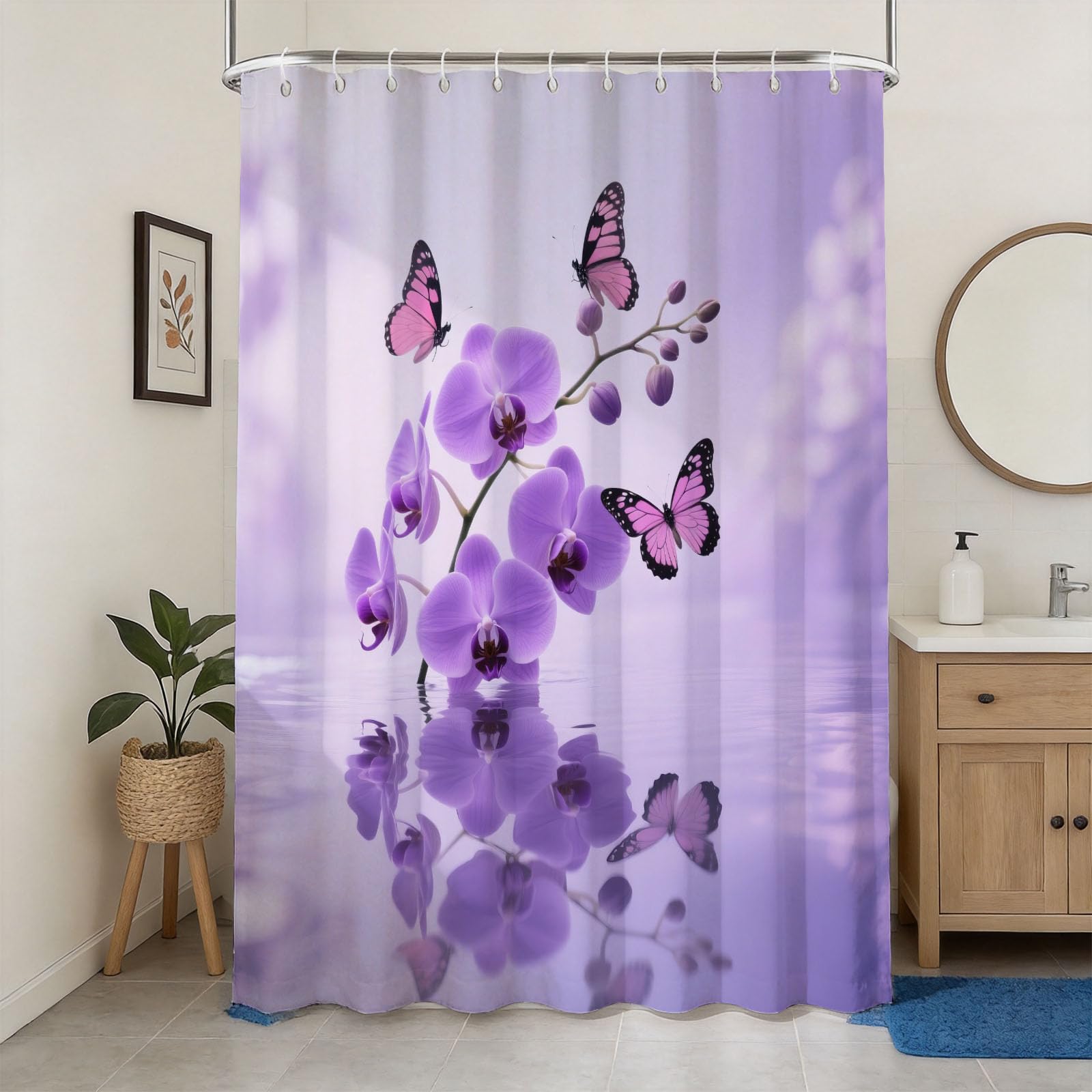 Hongduo 3D Orchid Flower Shower Curtain for Stalls Bathtubs Flowers Print Bathroom Decor Shower Curtain Set Polyester Fabric Waterproof 180x180cm/71X71 Inch with Hooks