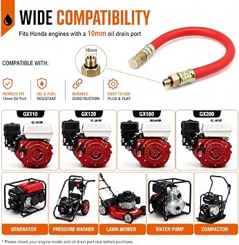 Oil Drain Hose HON1010 for Honda GX110 GX120 GX160 GX200 (2Pack) | Compatible with for Honda GX110, GX120, GX160, GX200 engines; M10x1.25mm black 10mm oil drain hose