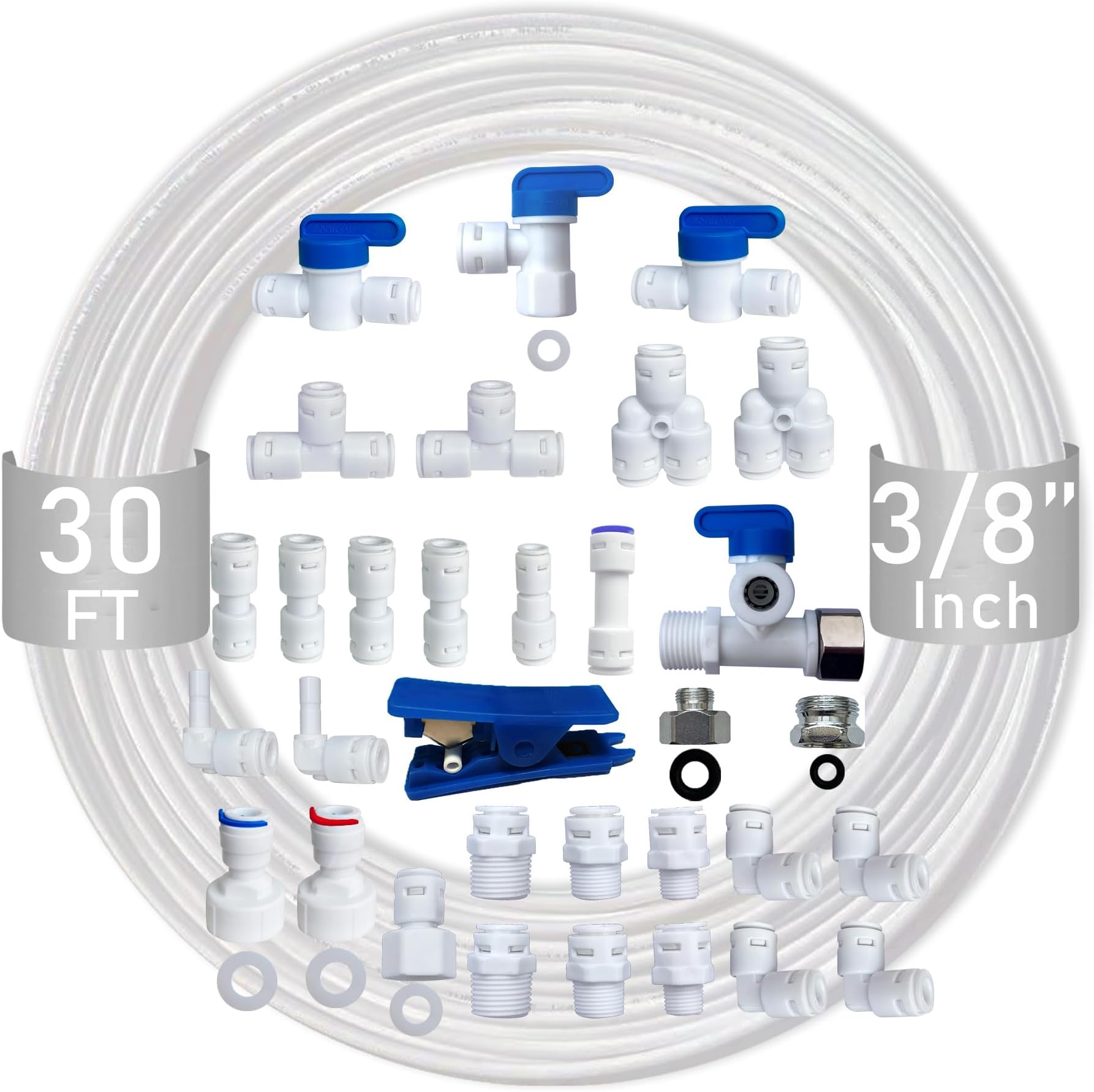 ESHIONG NSF Certified 3/8" O.D. Push to Connect Fittings for RO (Reverse Osmosis) Water Filter 30 pcs+30 feet 3/8" Water tubing.