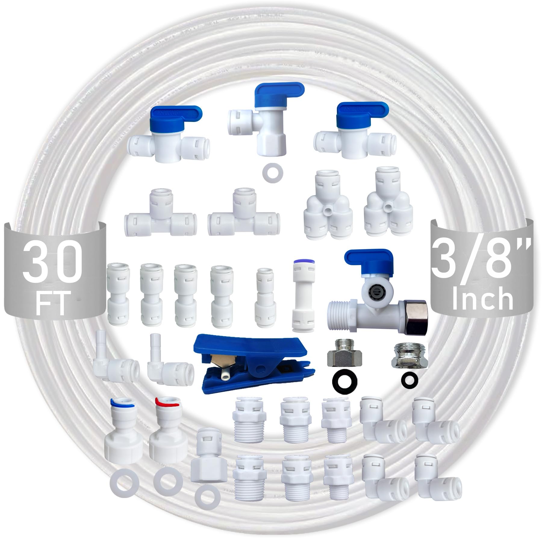 30 pcs RO fittings&30 feet tubing (3/8" Inch Quick Connect R.O. Fittings)