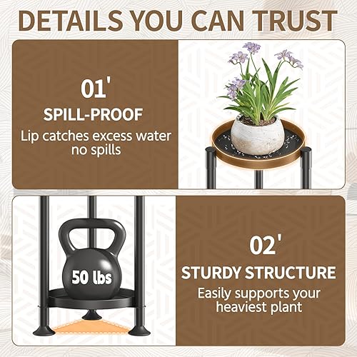 Miniatura 2 de LASZOLA Soporte de esquina negro de 2 niveles para plantas de interior para flores grandes y altas, soporte vertical de metal resistente para patio,