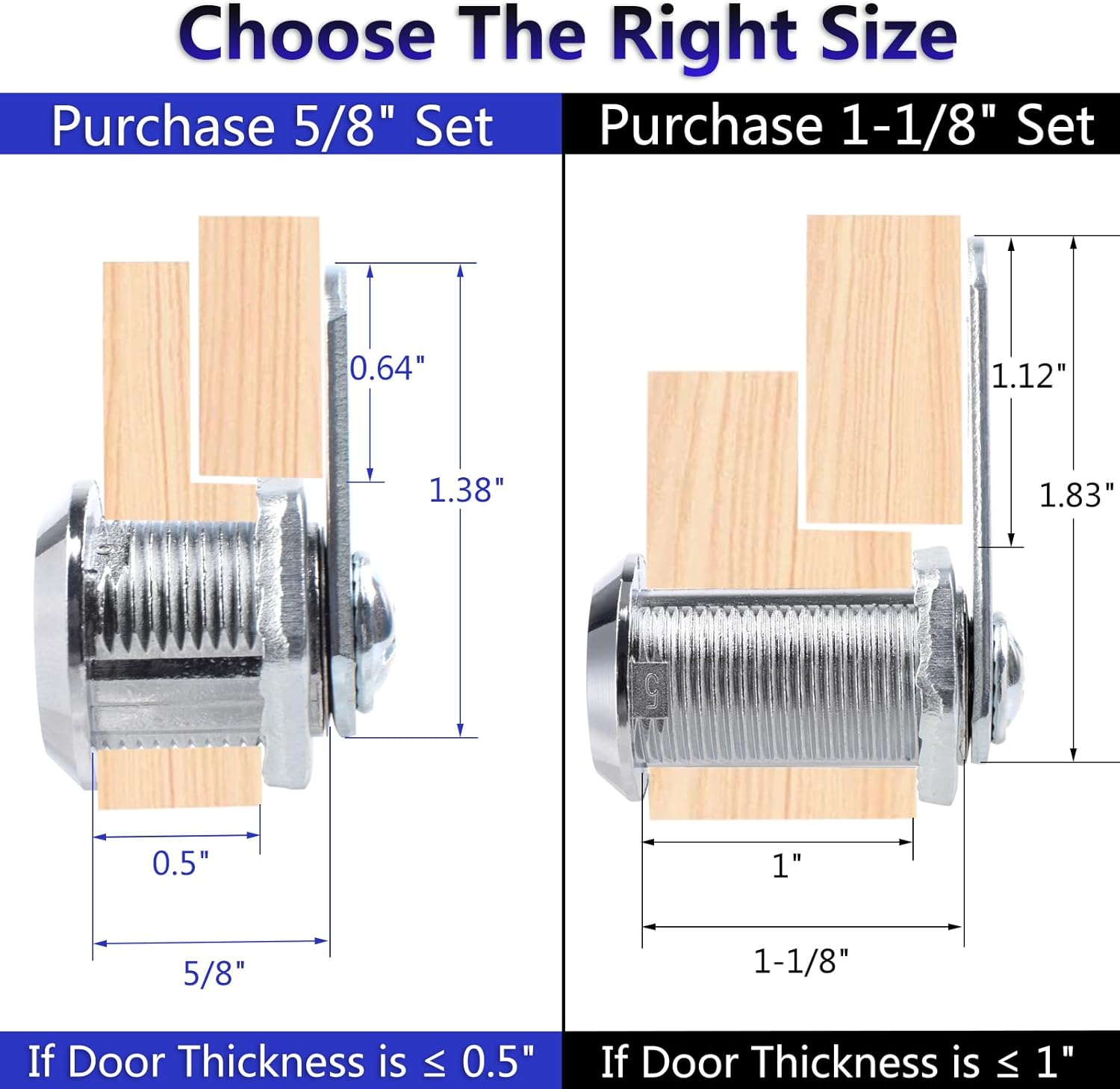 6個パック カムロック キャビネットロック キー付き 5/8インチ シリンダーカムロック 最大パネル厚さ0.47インチ キャビネット