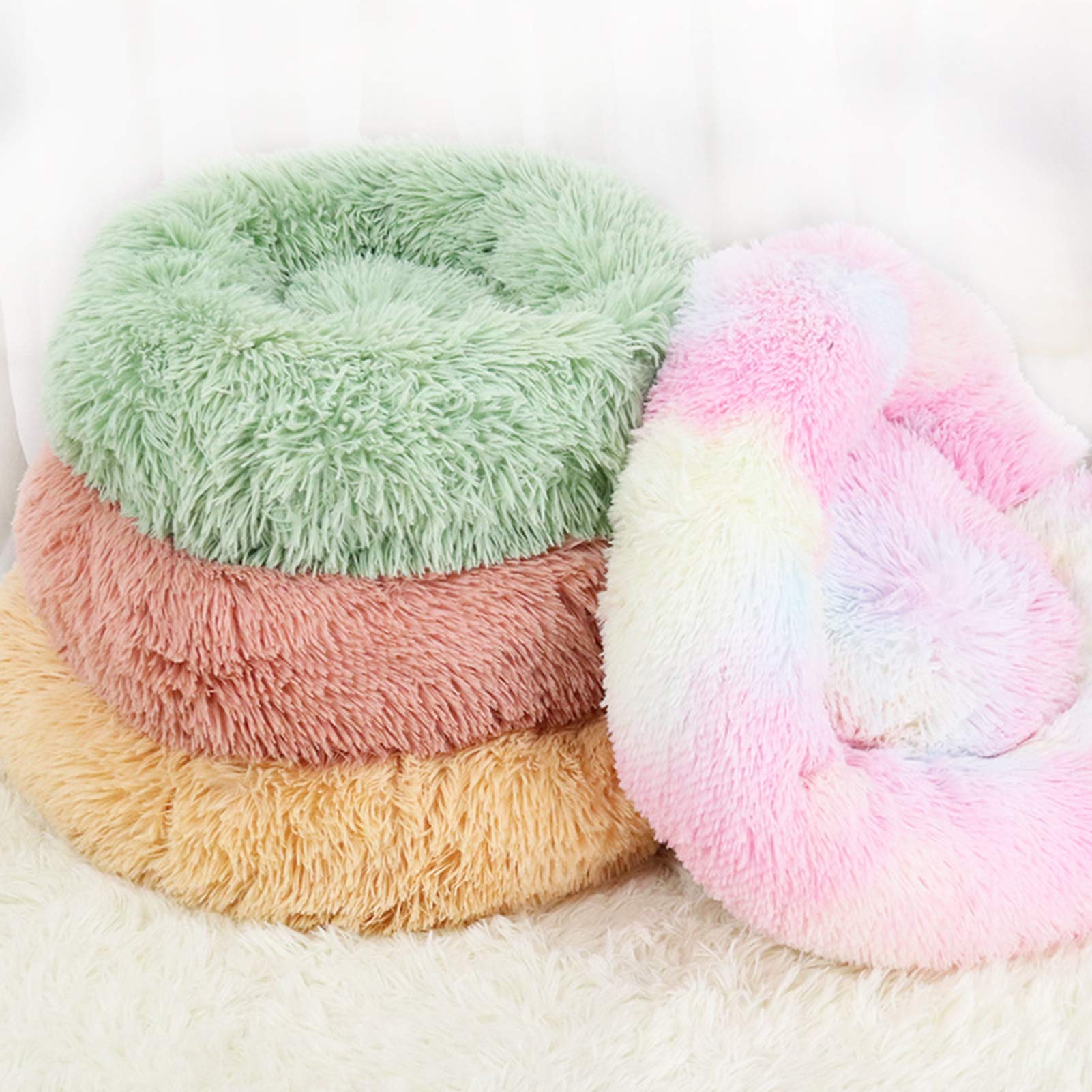 Cuscino rotondo a forma di ciambella per animali domestici, in peluche, cuscino autoriscaldante, lavabile, ultra morbido, per migliorare il sonno, grigio, S, 50 cm (grigio, M60 cm)