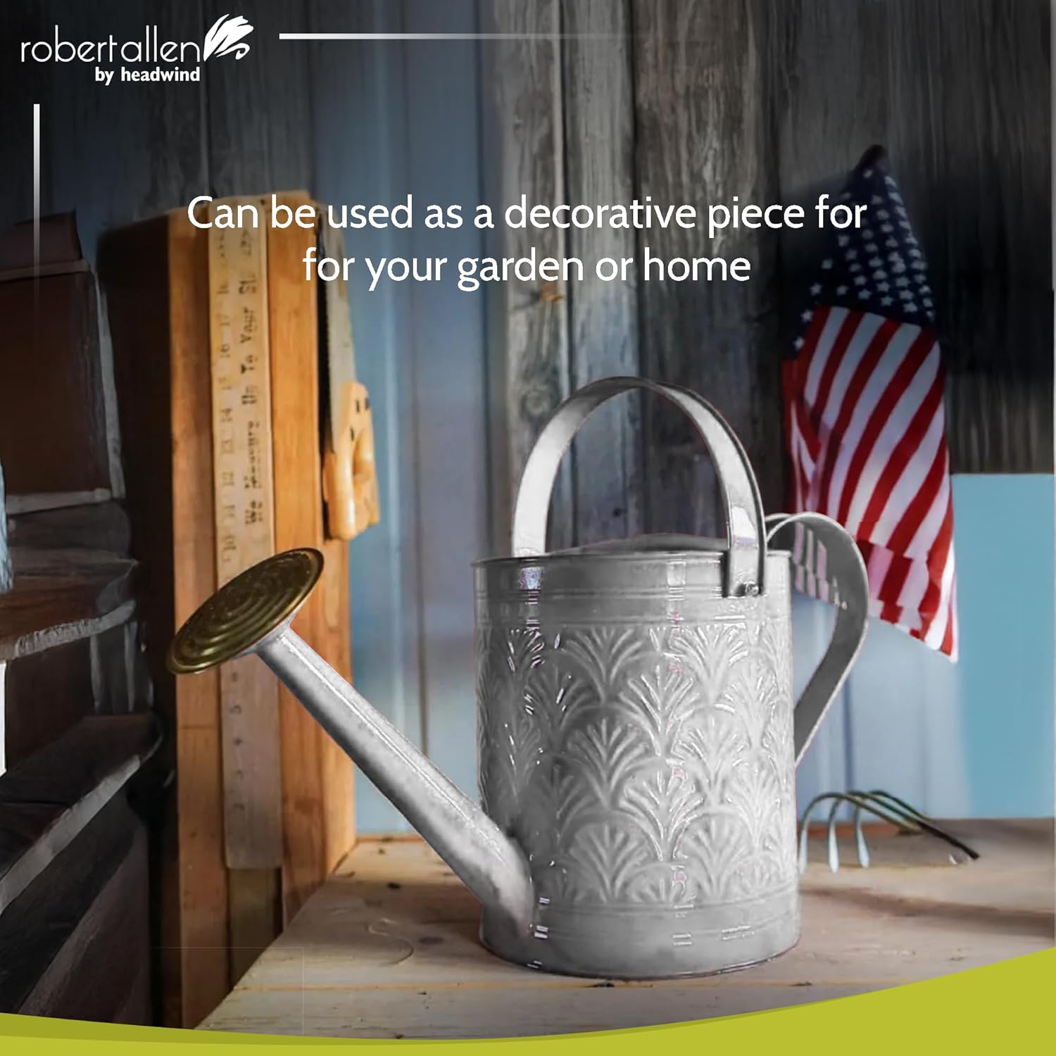 Headwind Aurora Antique White Metal Watering Can 2 Gallon – Galvanized Vintage Large Watering Metal Can for Indoor & Outdoor Garden Use by Robert Allen