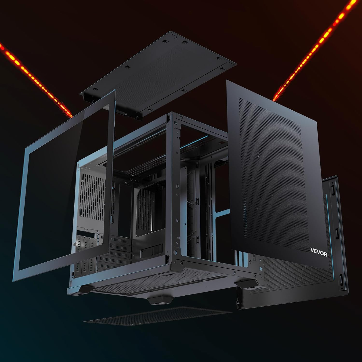 71W5eR3m2eL._AC_SL1500_ VEVOR Mid-Tower PC Case, Dual Chamber, Gaming Computer Case with Tempered Glass Panels, Magnetic Dust Filter, Cable Management, for GPU up to 410 mm in Length, Compatible with ATX/M-ATX/ITX, No Fan