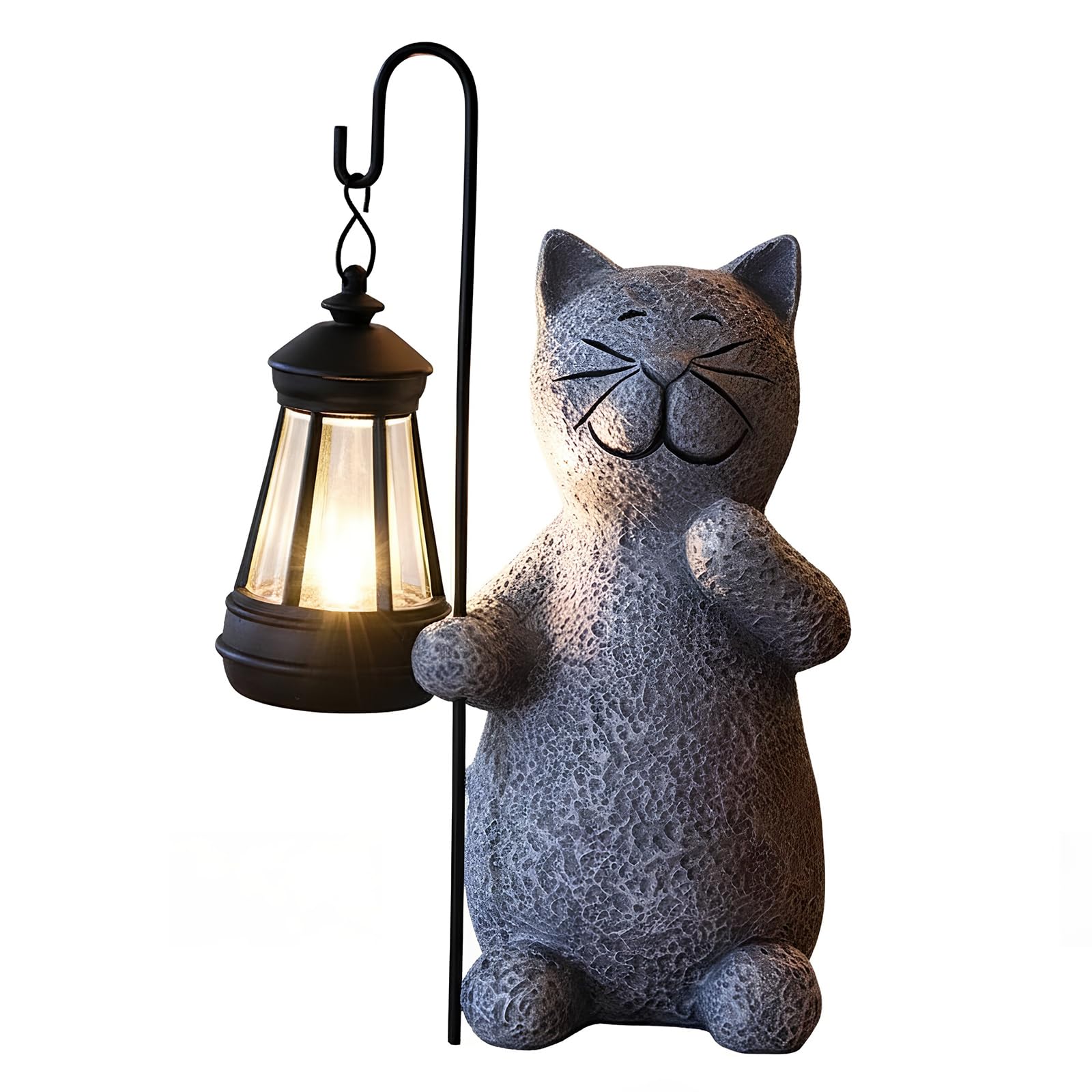 Colexy Grey Cat Statue Solar Garden Ornaments Outdoor, Solar Cat Garden Ornament With Lantern, Waterproof Gardens Statue Figurine Sculpture Cats Accessories, For For Gardens Yard Decor, 10.8X10.5x19.5 Cm