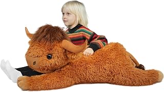 WDXDSOB 38.5 Inch Brown Giant Highland Cow Plush Stuffed Animal - Large Cow Pillow Gift for Kids and Adults, Couch & Bed Decor