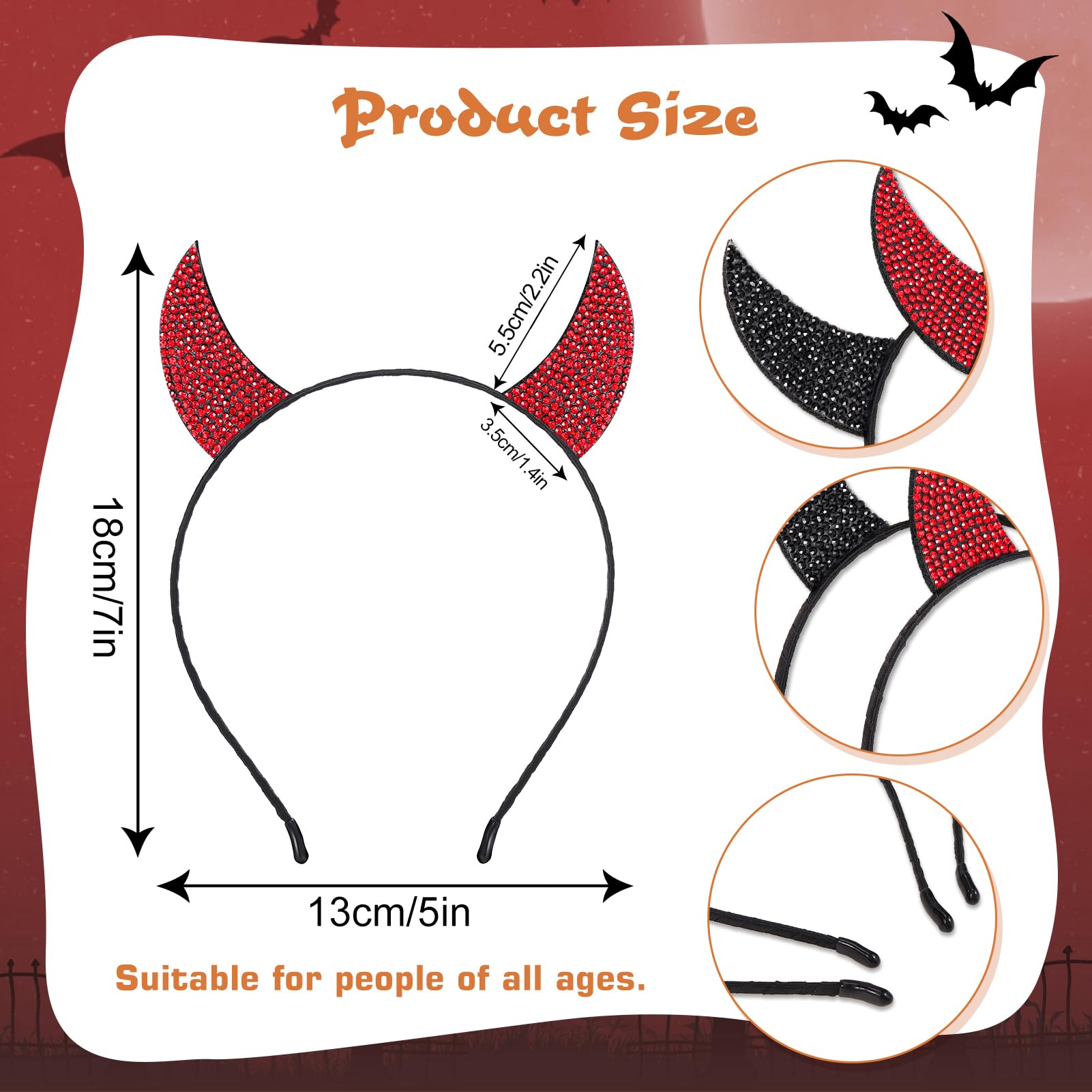 2 Pack Devil Ears - Black & Red Devil Horns Headband for Halloween Cosplay - Image 2