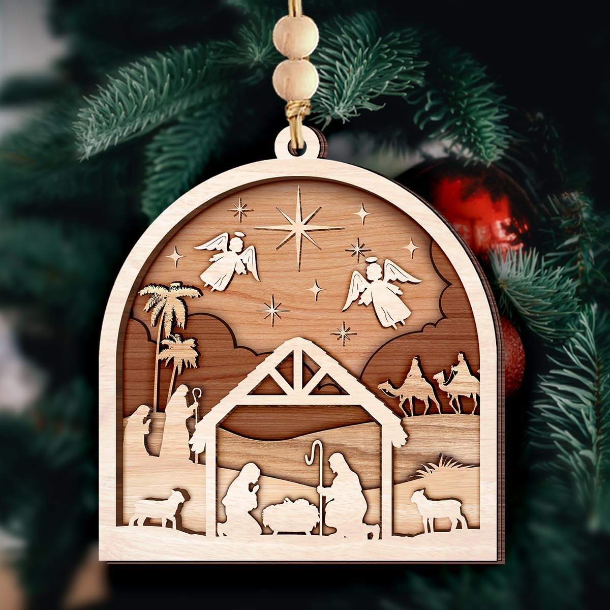 Nativity Scene Ornaments 2025 - Holy Family Christmas Ornament for Tree Decor, Catholic & Religious Gift for Women, Church Gifts for Men, Family, Friends, Wooden Nativity Ornament - Image 7