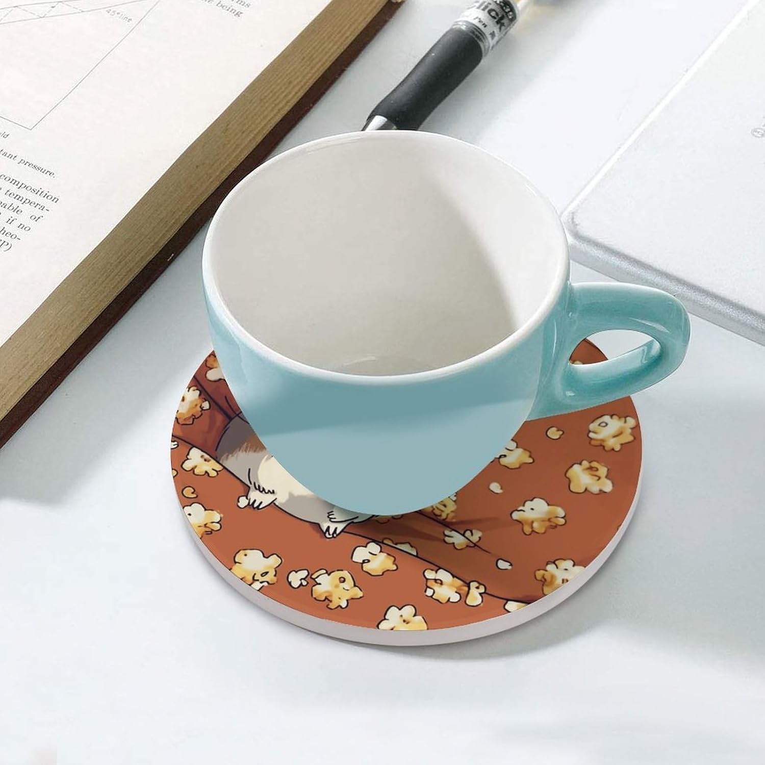 Guinea Pig and Popcorn Coaster with Cork Base Drink Coasters for Coffee Table Decor Modern Cup Coasters with Non-Slip & Heat-Resistant Cute Ceramic Table Coaster for Home Dining
