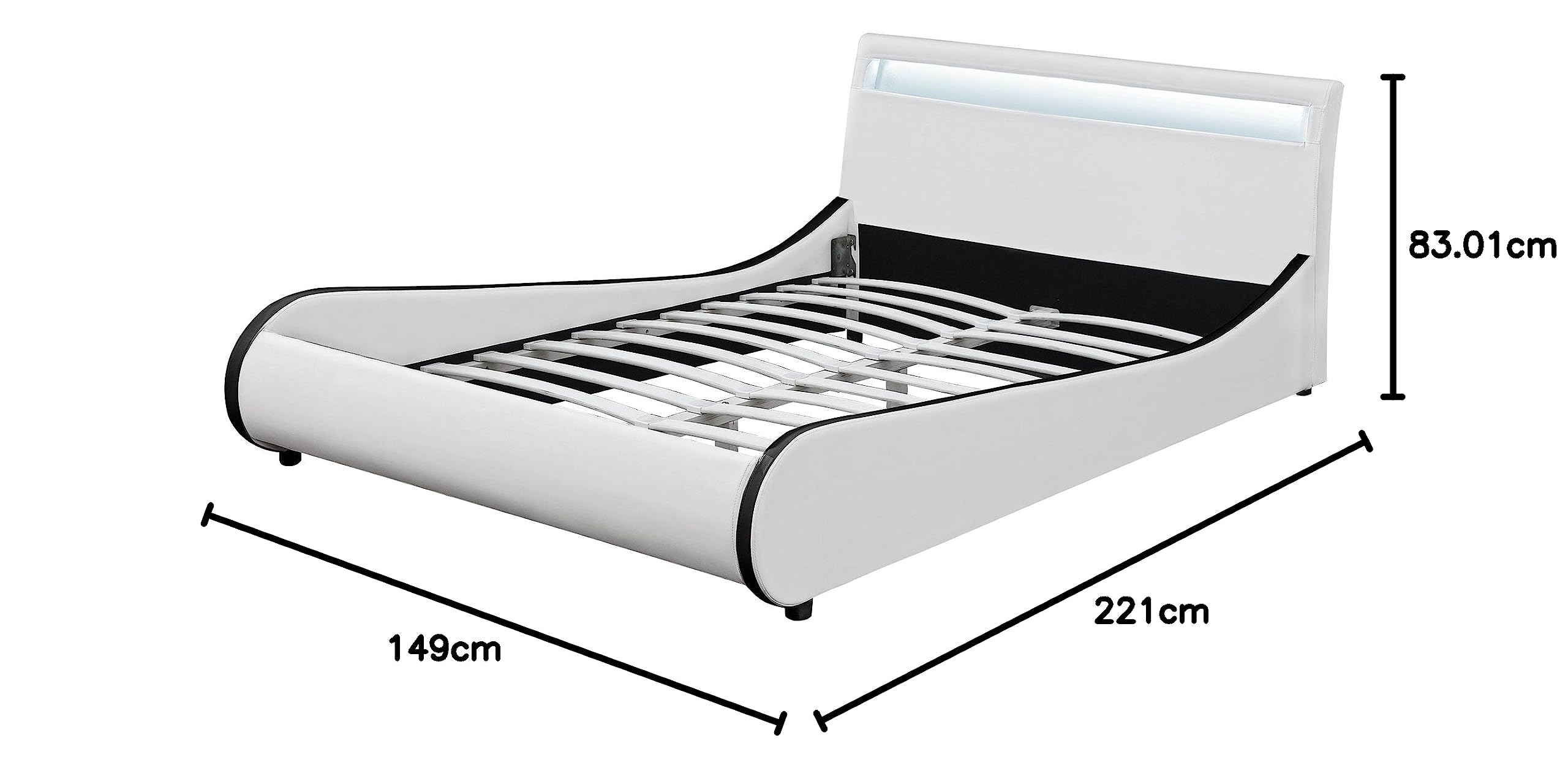 Corium Struttura Letto Imbottito a Testiera Alta con Illuminazione a LED e Telecomando Letto Francese 140x200 cm Bordi Curvi Rivestimento in Similpelle - Bianco
