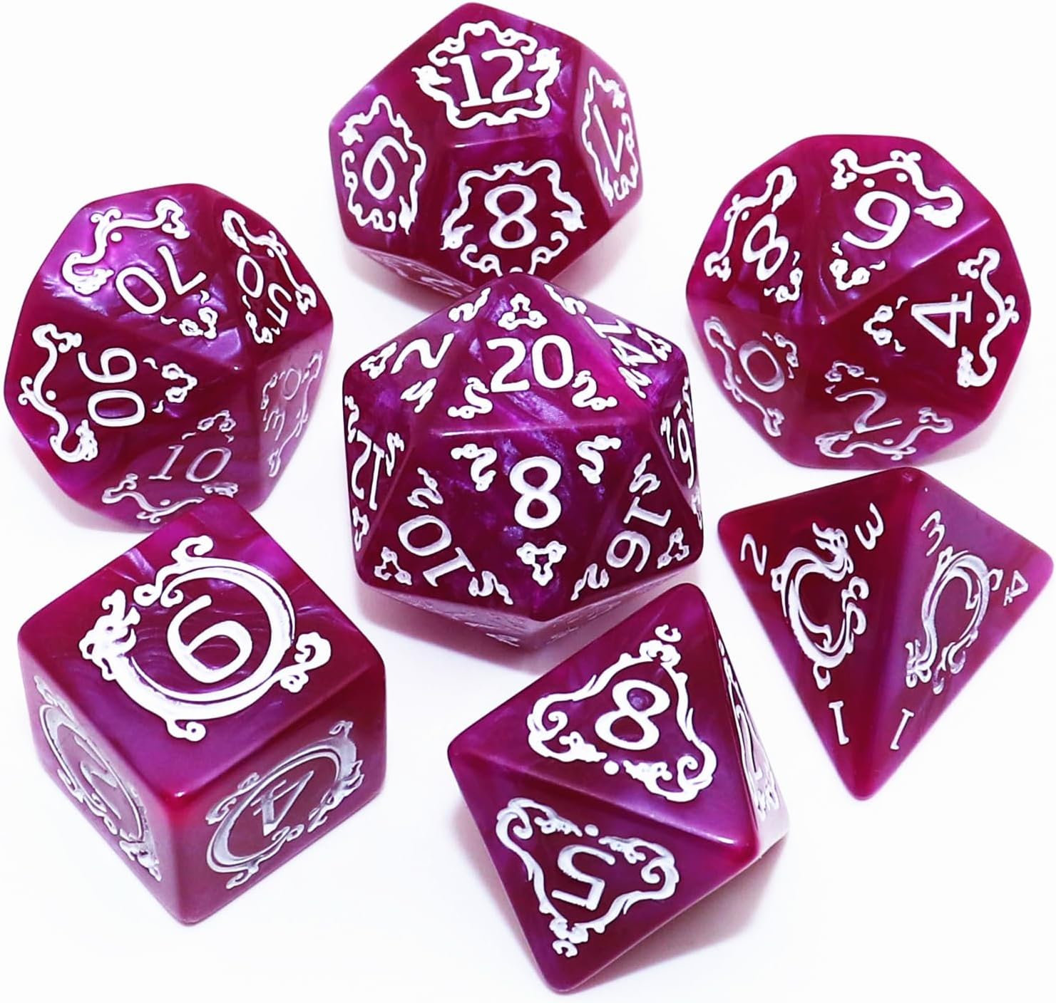 Polyhedral DND Dice Set, 7Pcs Vintage Dragon-Patterned Dice Sets Compatible with Dungeons and Dragons D&D RPG Games, 7 Pieces (Red)