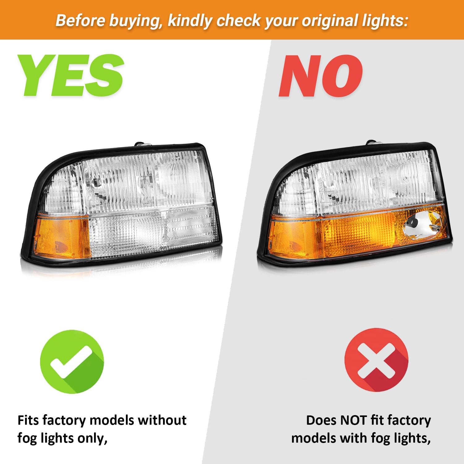 WEELMOTO for 1998-2004 GMC Sonoma Headlights Assembly Compatible with 1998-2001 Oldsmobile Bravada / 1998-2005 GMC Jimmy Headlight Replacement Fits factory models Without Fog Lights Only with Bulbs